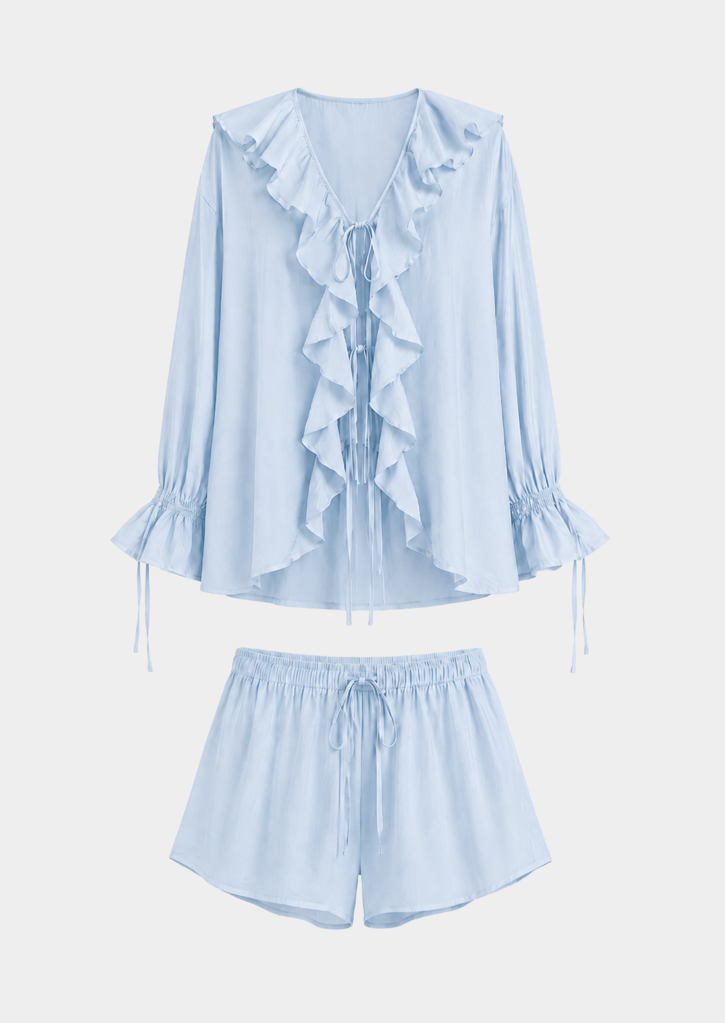 Women’s V-Neck Shirt and Shorts Set with Ruffle Trim