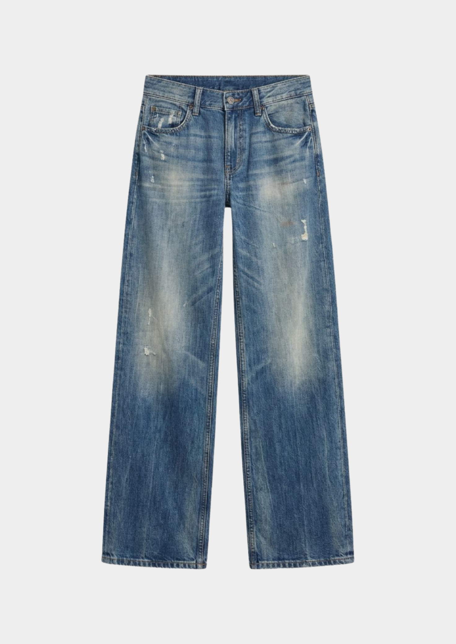 Women’s Wide-Leg Jeans with High Waist and Distressed Finish