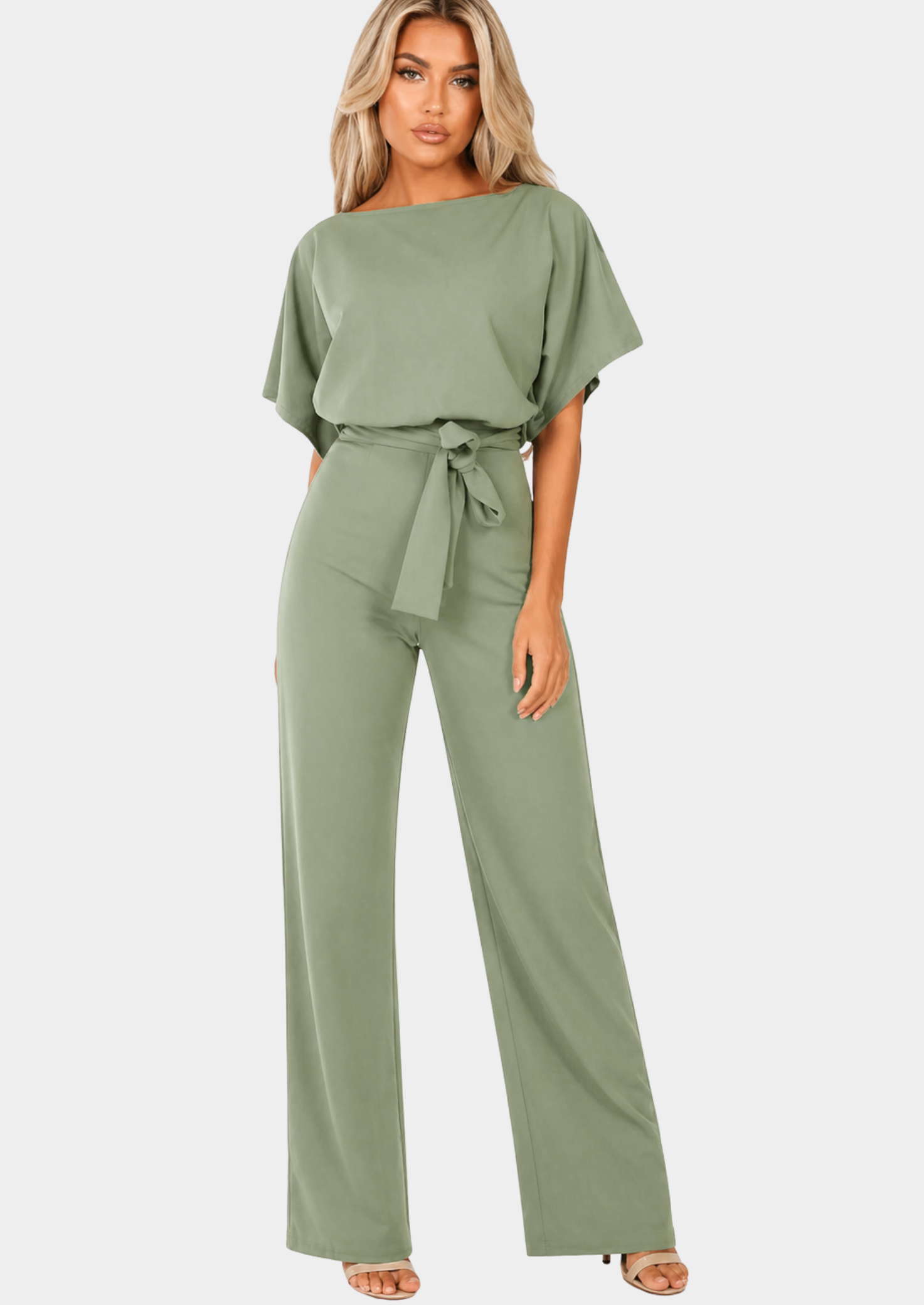 Women’s Wide-Leg Jumpsuit with Scoop Neckline and Belt
