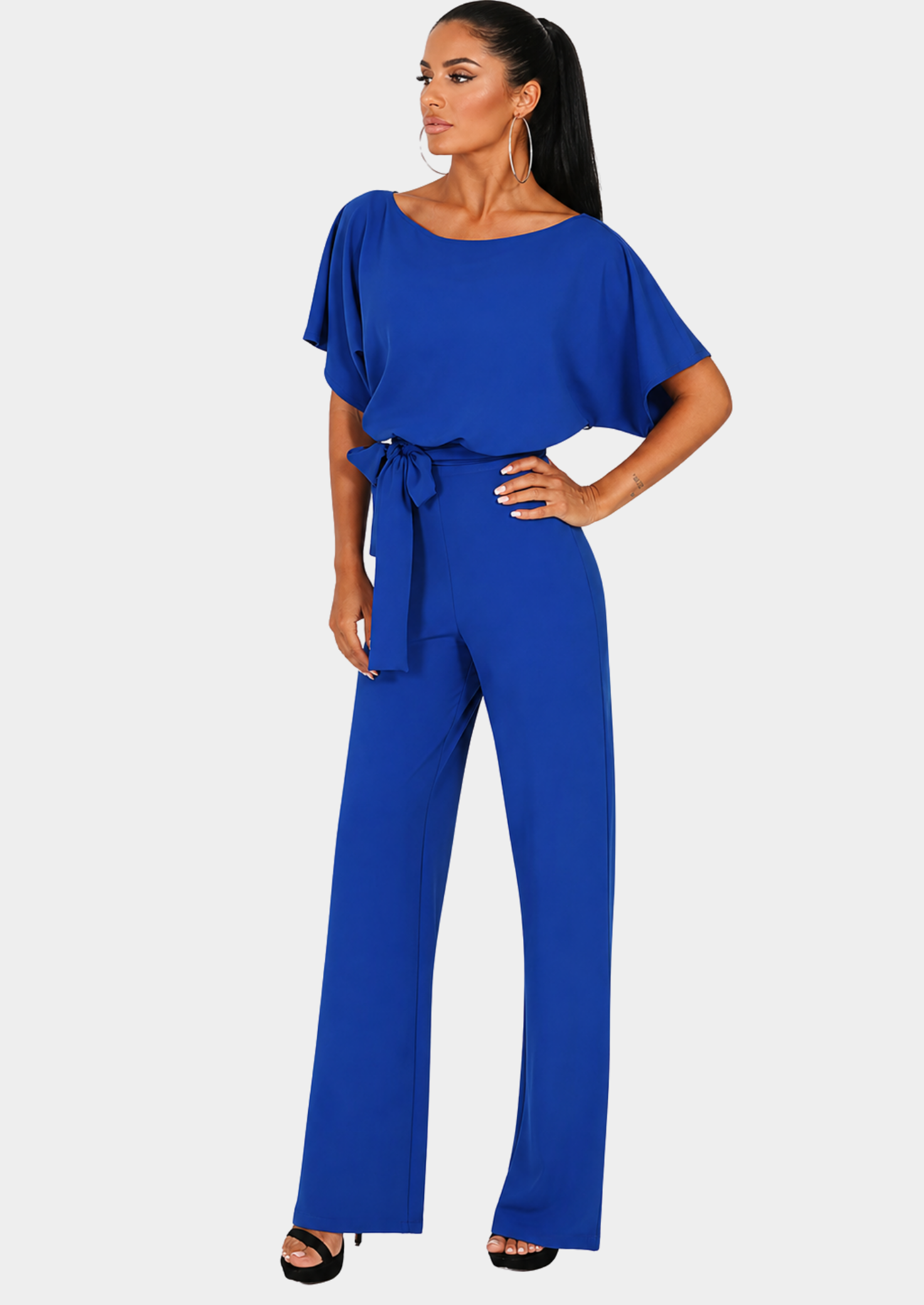 Women’s Wide-Leg Jumpsuit with Scoop Neckline and Belt