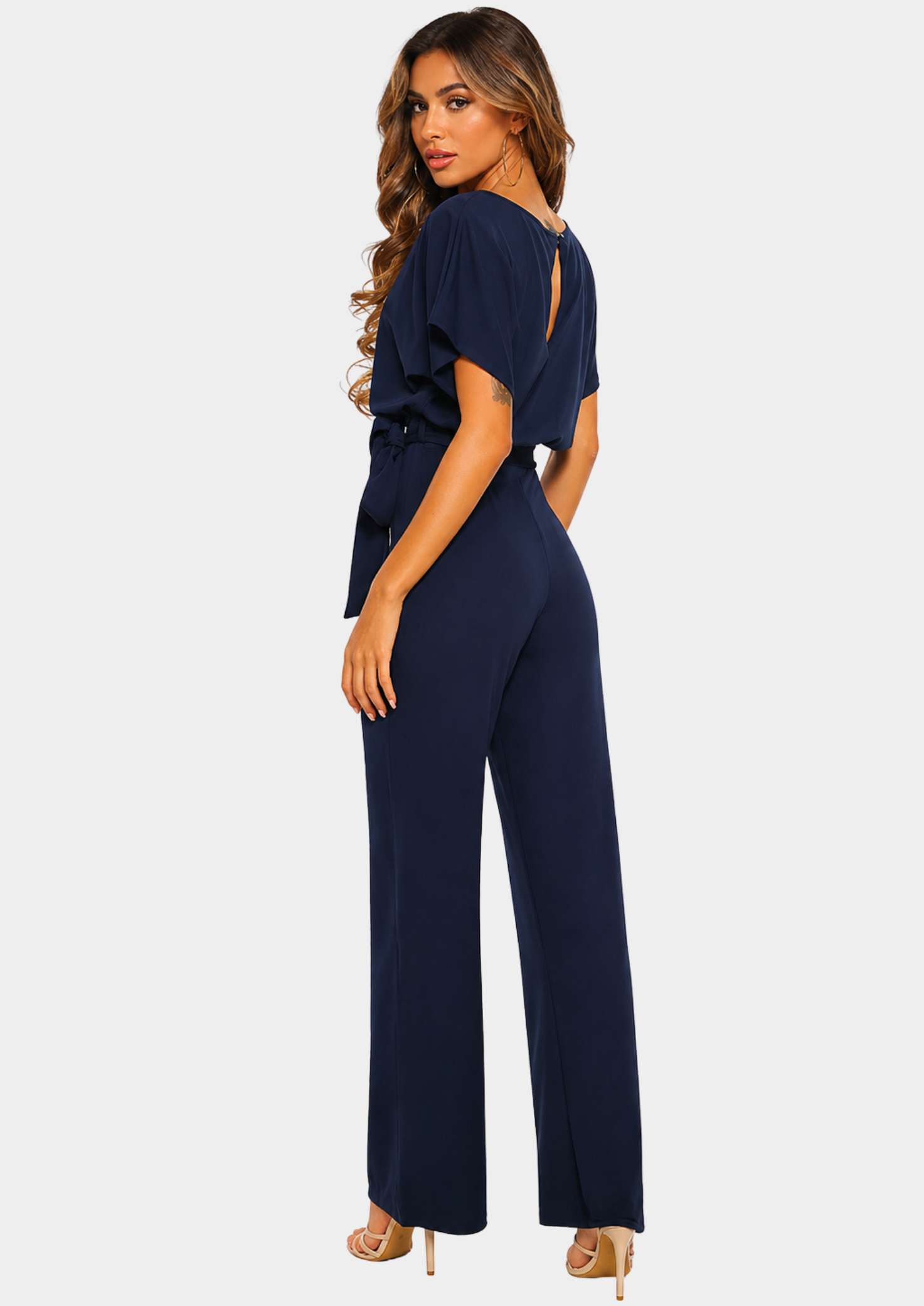 Women’s Wide-Leg Jumpsuit with Scoop Neckline and Belt