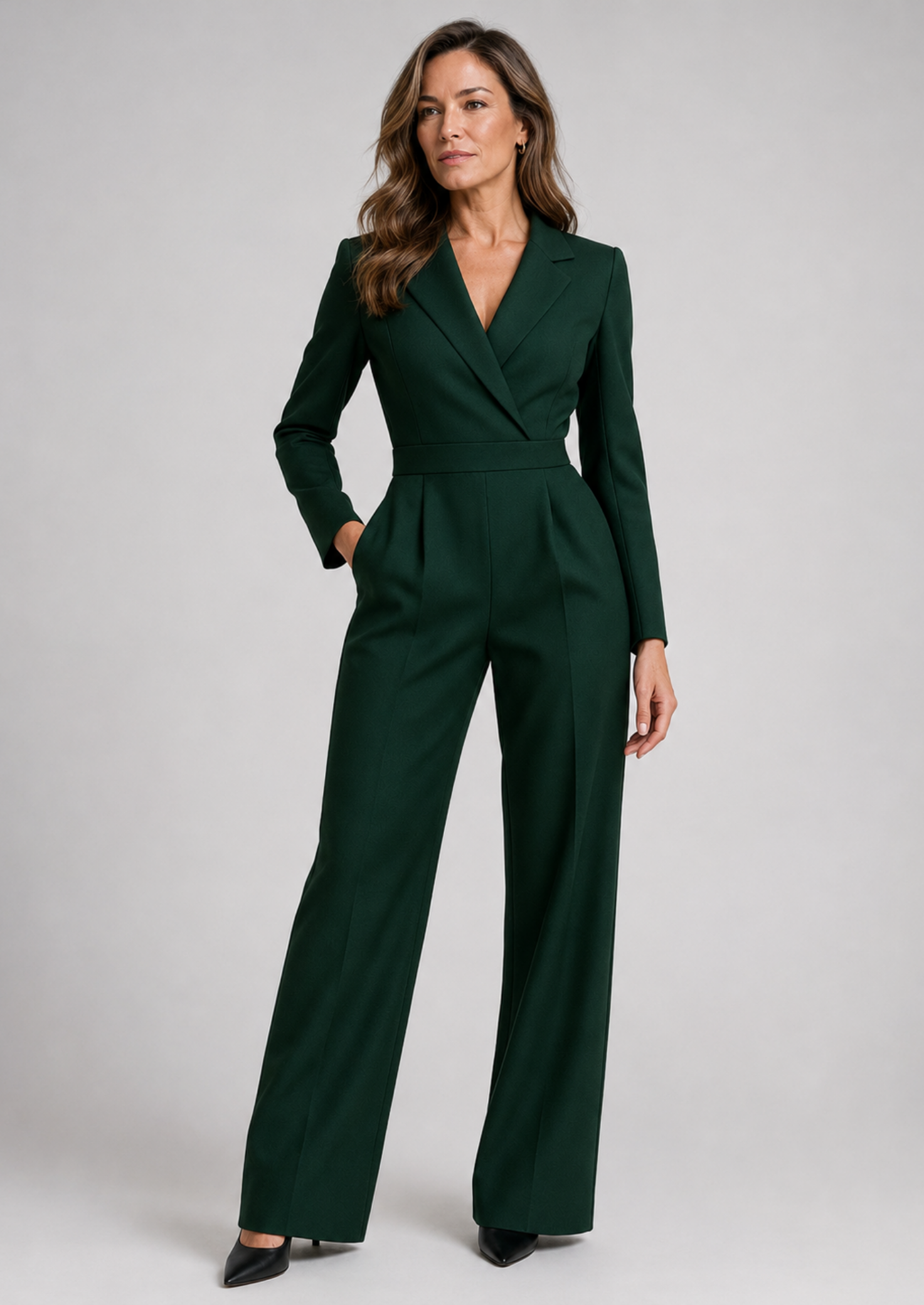 Women’s Wrap Jumpsuit with Long Sleeves and Wide Leg