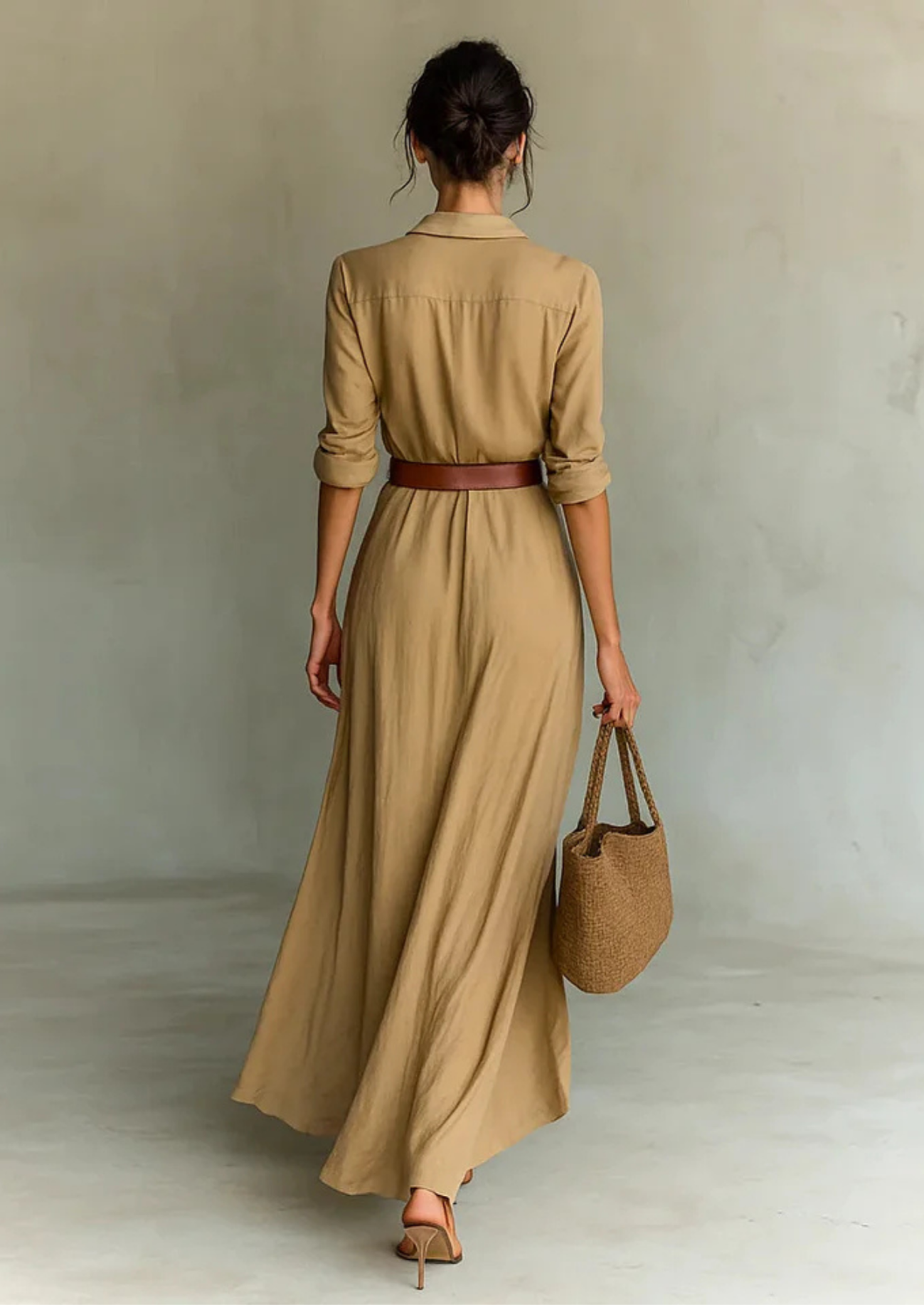 Women’s Wrap Maxi Dress with Long Sleeves and Belt