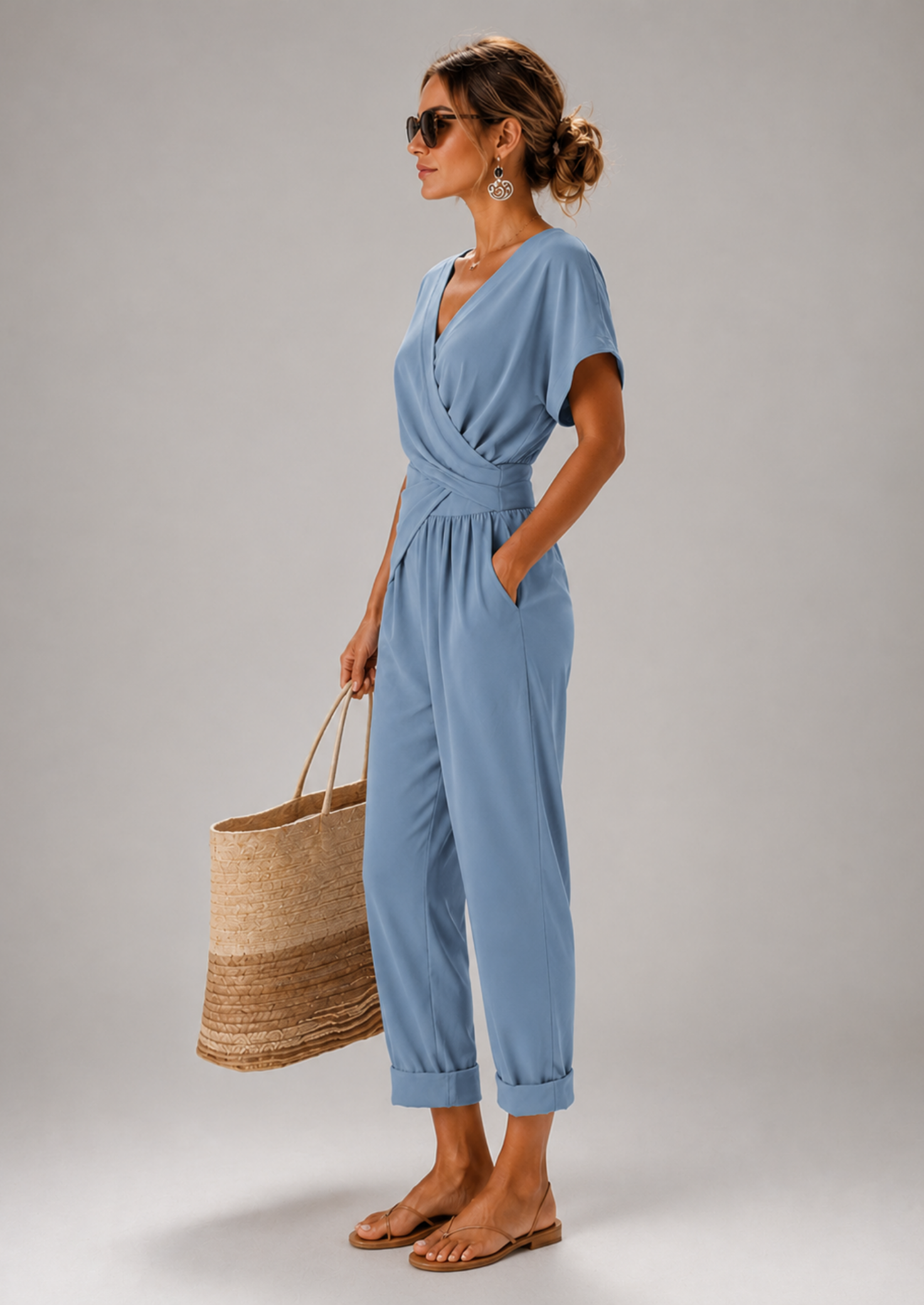 Women’s Wrap Top and Cropped Trousers Set